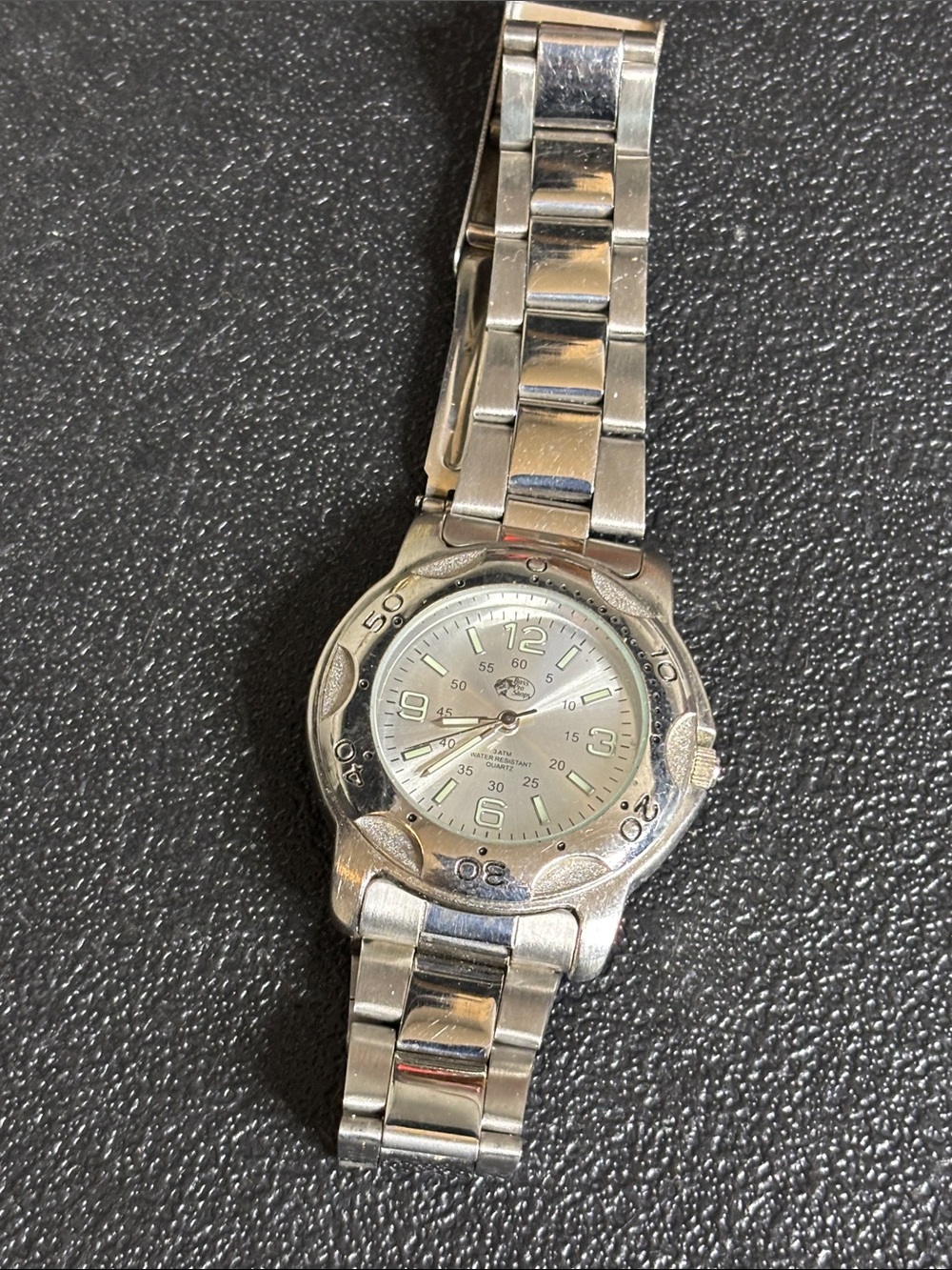 Men's Silver Brass Pro Shop Stainless Steel Analog Watch WORKING